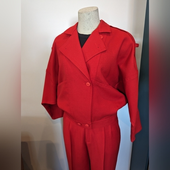 Vintage wool red Park Lane vintage 2 piece 80's power suit Size 5 & 7 - Picture 13 of 17
